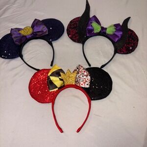 Disney Inspired Villain Minnie‎ Mouse Ears Headband Lot of 3 Kids Costume